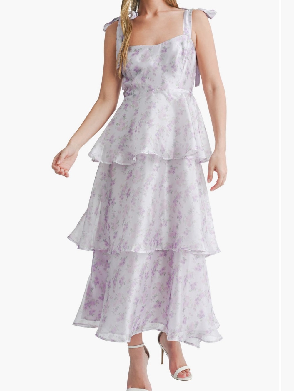 Lush Lilac Floral Tiered Midi Dress